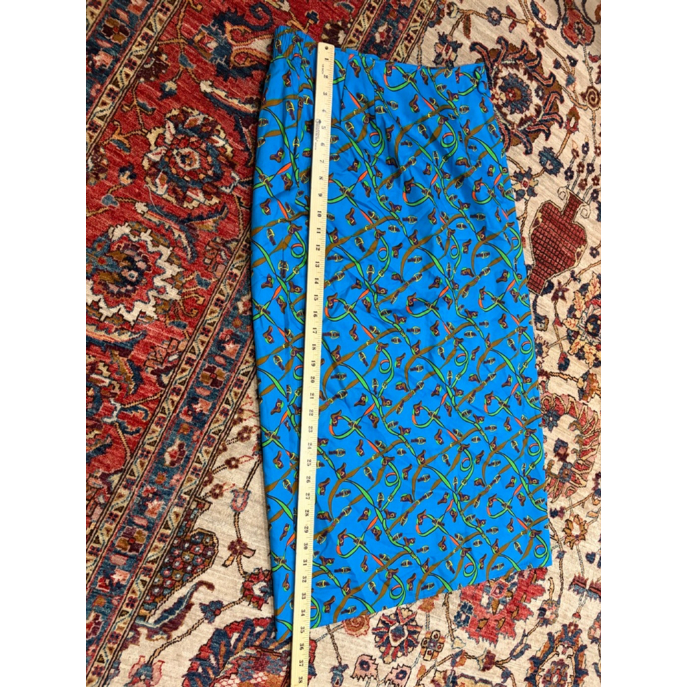New Vintage USA Carriage Trade Blue Horse Equestrian Print Cotton Midi Skirt - Picture 6 of 7